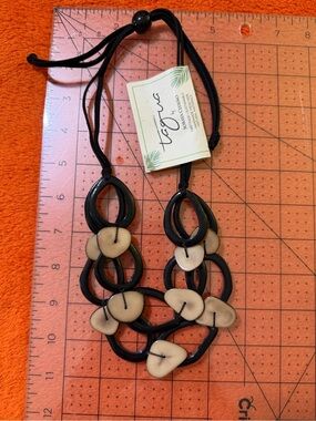 Tagua by Soraya Cedeno Statement Necklace Black Ivory Tagua Nut Handmade NWT
